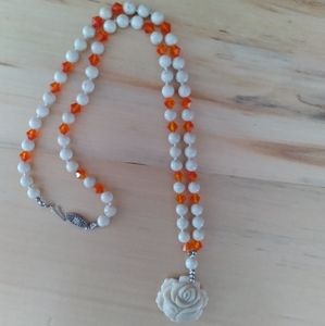 White Coral and Swarovski Crystal Necklace